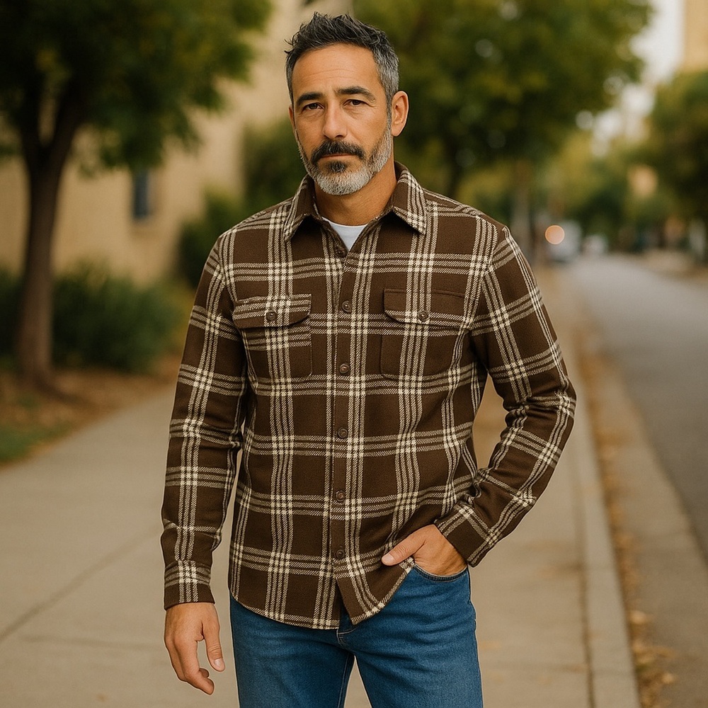 brothers sons shirt flannel size medium long sleeve cotton brown check